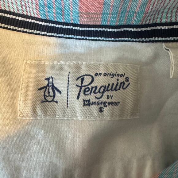 Penguin Men’s Button Down Shirt Blue Green Plaid Long Sleeve NWT Size 2XL - Picture 8 of 11